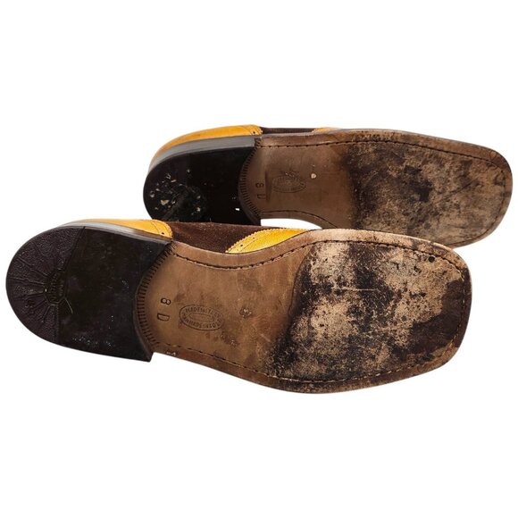 Vintage 60s Italian Wingtip Brogue Oxford 8 Square Toe Two Tone Rockabilly Dandy - Picture 6 of 6